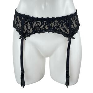 NEW Aubade Women's Black Lace Sheer Corset Garter Belt Waist Cincher Lingerie L
